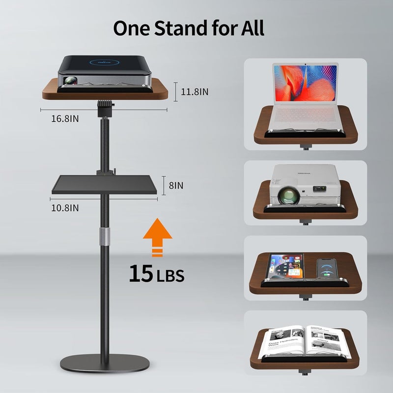 NAMON Floor Music Stand with Tray – 180° Adjustable Solid Wood Desk, Height Adjustable from 16.5 to 51 Inches – Perfect for Projectors, Reading, Laptops & More（Walnut Effect） - Image 4